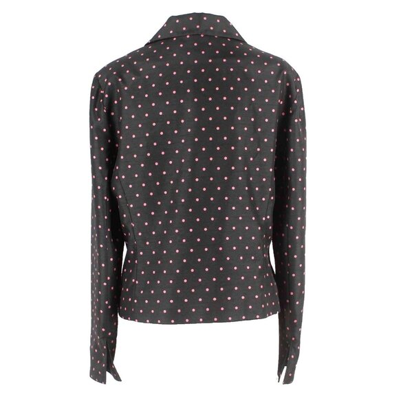 Evan Picone Sz 12 Black Pink Polka Dots Collared 100% Polyester Blazer - Picture 2 of 5